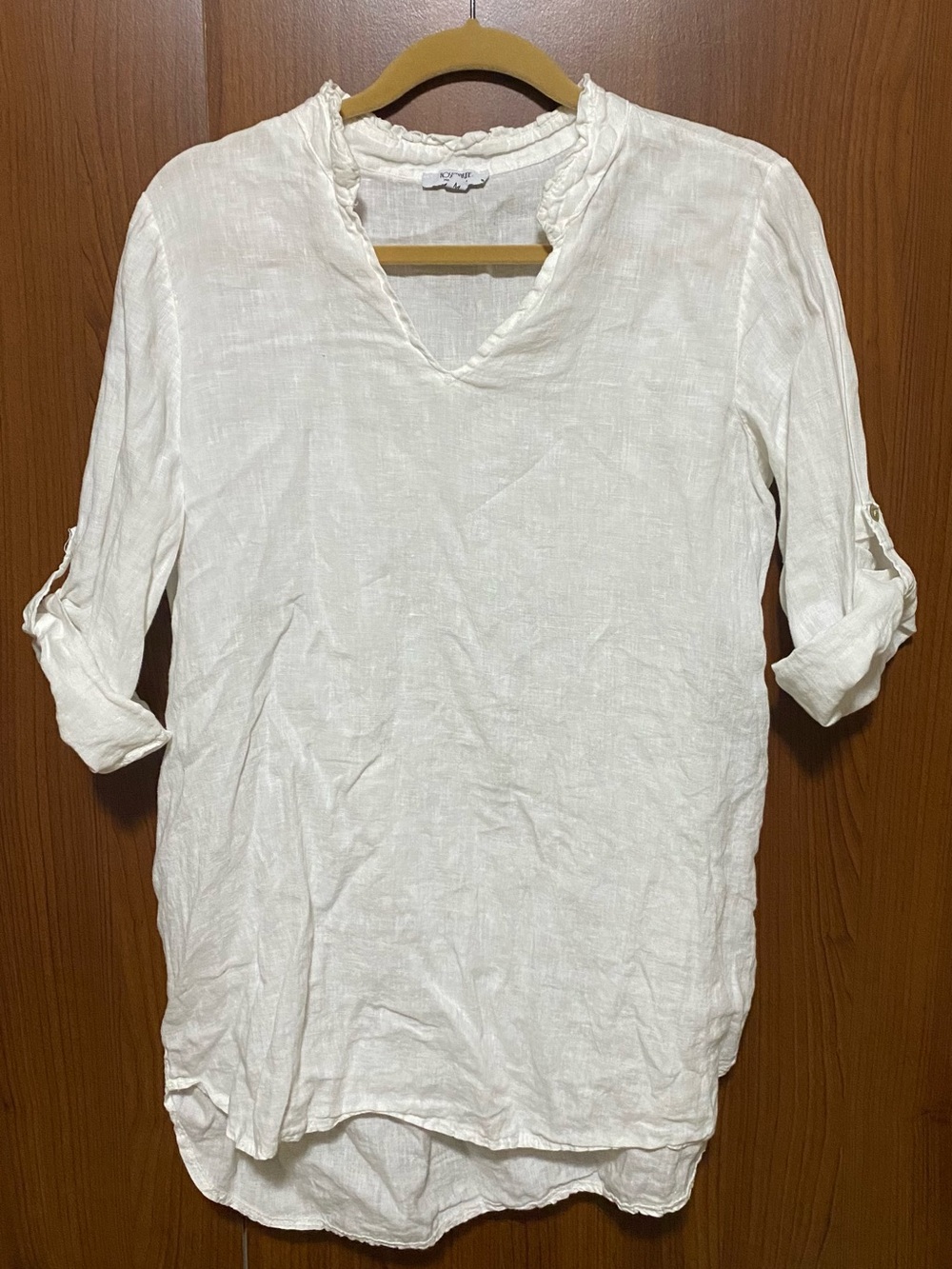 Rosemarine Lightweight White Linen Roll-Sleeve Women's Summer Top Made in Italy
